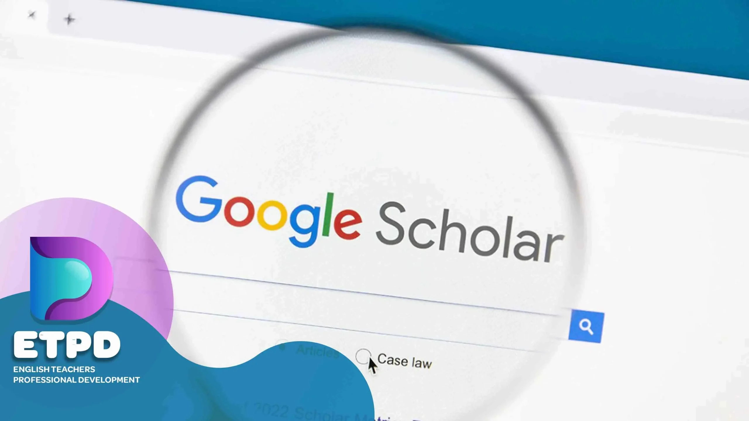 A screen shot of Google Scholar Home Page with a magnifier