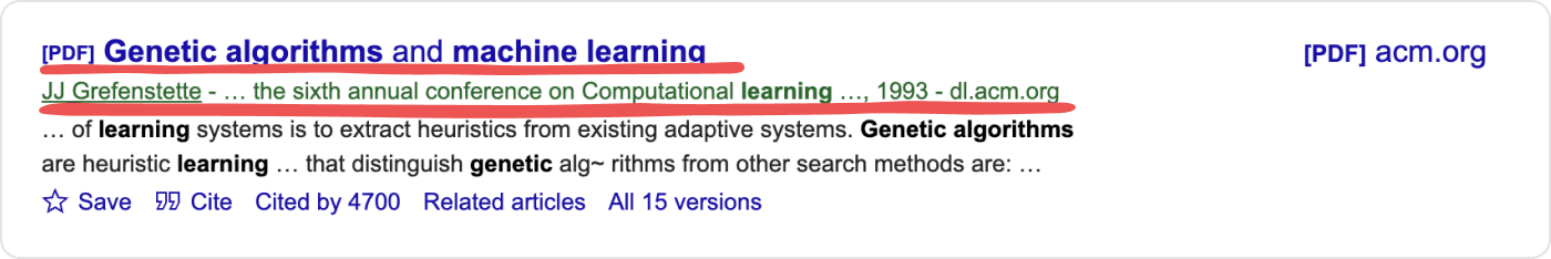 google scholar search result